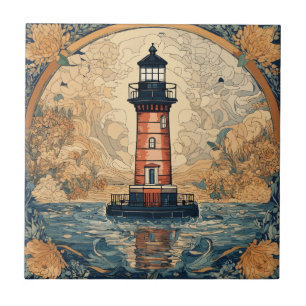 Vintage Red Lighthouse Tile