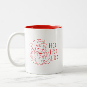 Vintage Red Line Art Santa Holiday Two-Tone Coffee Mug