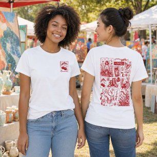 Vintage Red Linocut Mystical Flash Sheet T-Shirt