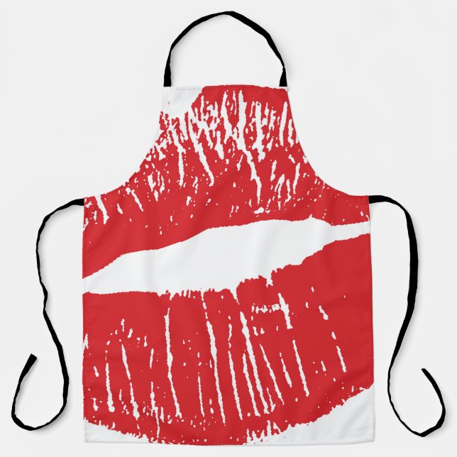 Vintage Red Lips Print Illustration Apron (Front)
