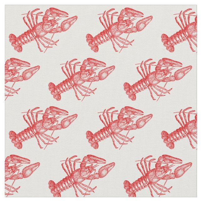 Vintage Red Lobster #1 Drawing Fabric (Close Up)