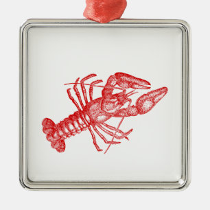 Vintage Red Lobster #1 Drawing Metal Ornament