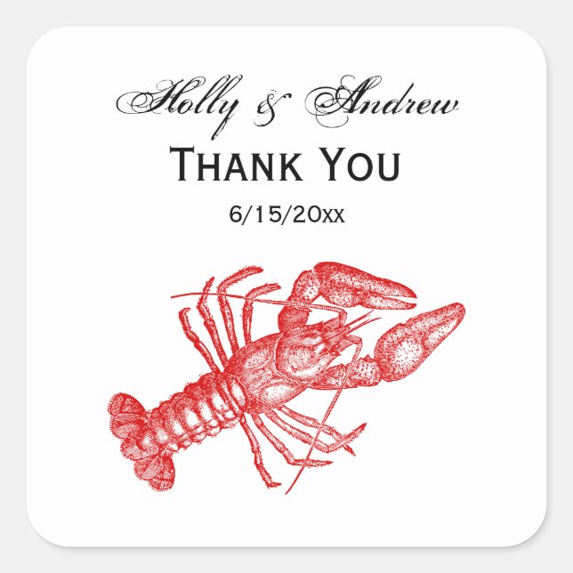 Vintage Red Lobster #1 Drawing Square Sticker (Front)