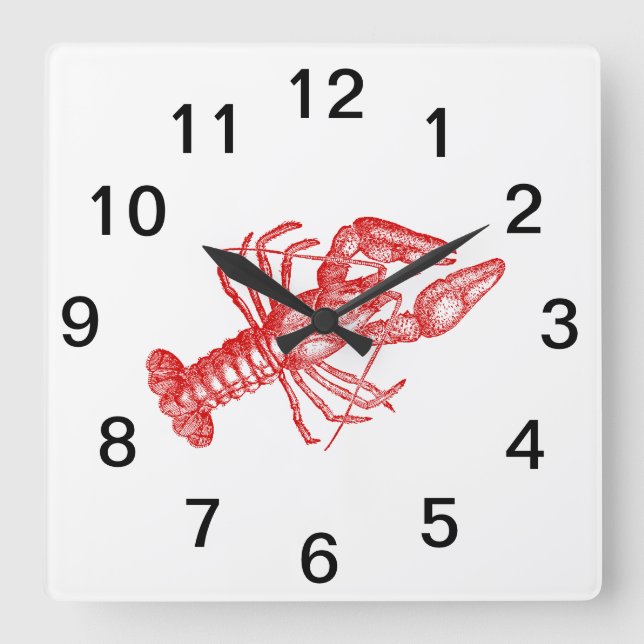 Vintage Red Lobster #1 Drawing Square Wall Clock (Front)