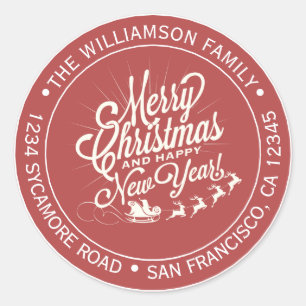 Vintage Red Merry Christmas Return Address Classic Round Sticker