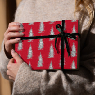 Vintage red minimalistic spruce merry christmas wrapping paper