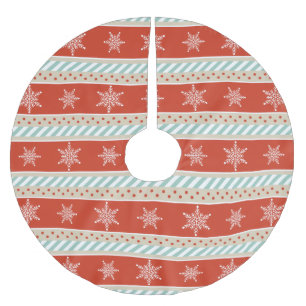 Vintage Red Mint Beige Stripes Snowflakes Pattern Brushed Polyester Tree Skirt