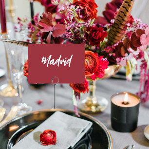 Vintage Red Modern Custom Wedding Table Name Number