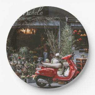 Vintage Red Motor Scooter Paper Plate