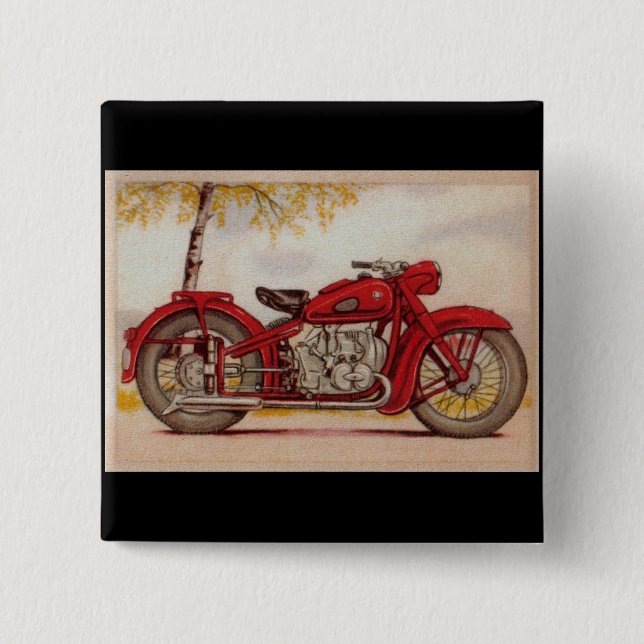 Vintage Red Motorcycle 2 Inch Square Button (Front)