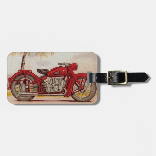 Vintage Red Motorcycle Luggage Tag (Front Horizontal)