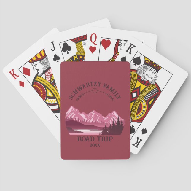 Vintage Red Mountain Lake Sunset Playing Cards (Back)