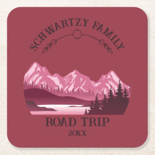 Vintage Red Mountain Lake Sunset Square Paper Coaster