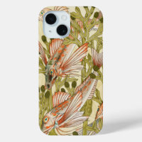 Vintage Red Mullet Fish and Coral Illustration Art