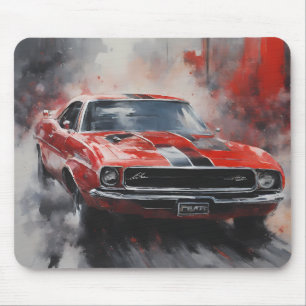 Vintage Red Muscle Car with silver stripe Mouse Pad