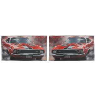Vintage Red Muscle Car with silver stripe  Pillowcase