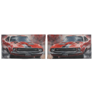 Vintage Red Muscle Car with silver stripe  Pillowcase