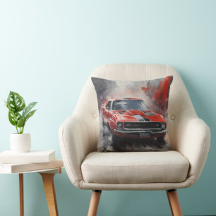 Vintage Red Muscle Car with silver stripe Throw Pillow