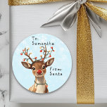 Vintage Red Nosed Reindeer Child Gift Christmas  Classic Round Sticker<br><div class="desc">This design may be personalized in the area provided by changing the photo and/or text. Or it can be customized by clicking Personalize this Template and then choosing the click to customize further option and delete or change the colour of the background, add text, change the text colour or style,...</div>