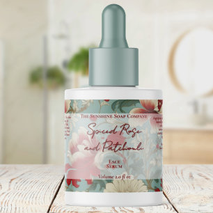 Vintage Red & Olive Floral Cosmetics Bottle Label