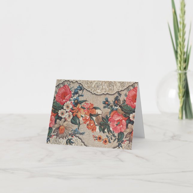 Vintage red orange white flower pattern card (Front)