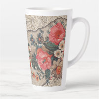 Vintage red orange white flower pattern