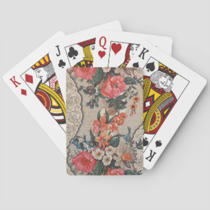 Vintage red orange white flower pattern playing cards