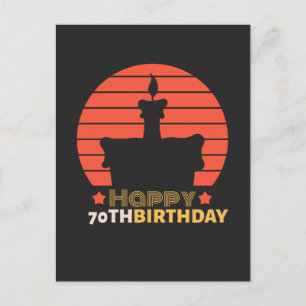 vintage red orange yellow happy 70th birthday cake postcard