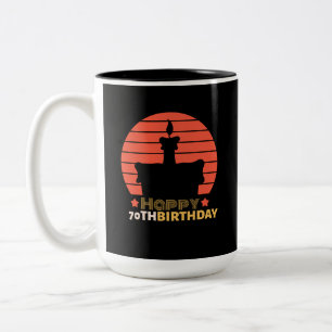 vintage red orange yellow happy 70th birthday cake Two-Tone coffee mug