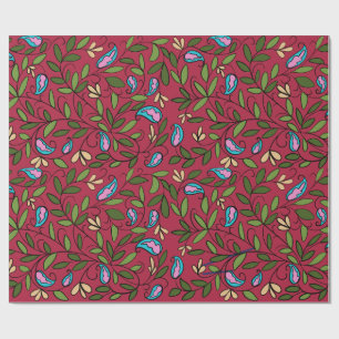 Vintage Red Paisley & Leaf Botanical Wrapping  Paper