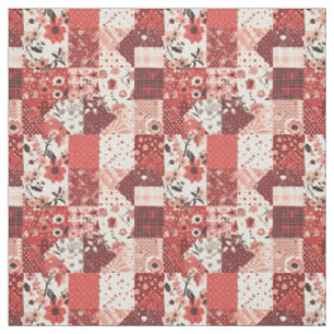 Vintage Red Patchwork Cottagecore Farmhouse Quilt Fabric