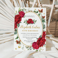 Vintage Red Peonies Floral Butterflies Birthday