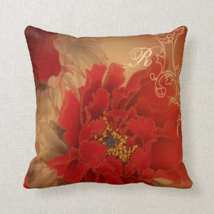 Vintage Red Peony Chinese Wedding Throw Pillow