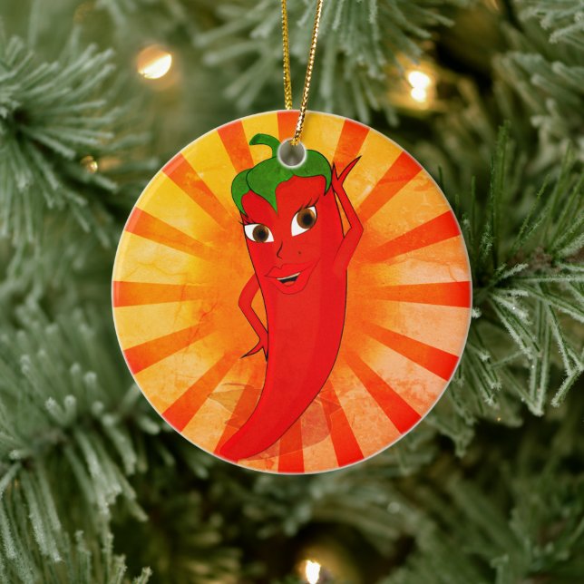 Vintage Red Pepper Superstar Ceramic Ornament (Tree)