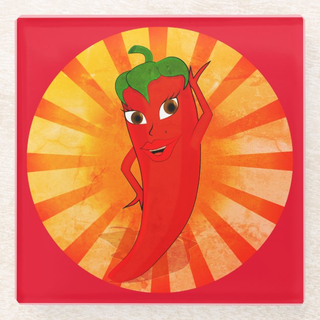 Vintage Red Pepper Superstar Glass Coaster (Front)