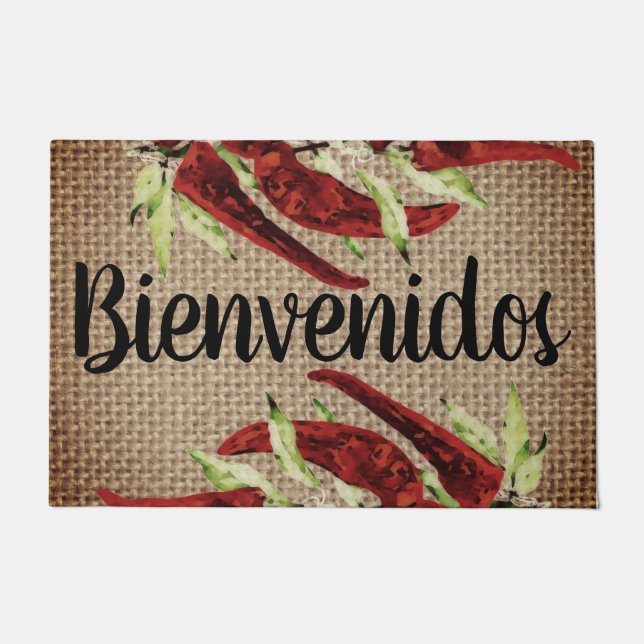 Vintage red peppers - Bienvenidos Doormat (Front)