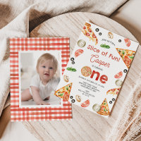 Vintage Red Photo Pizza Slice Of Fun 1st Birthday