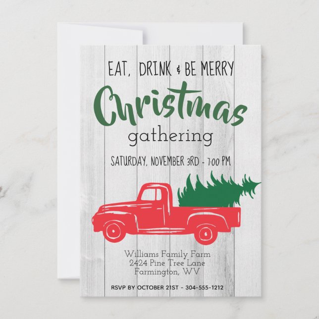 Vintage Red Pick Up Camion Noël Invitation (Devant)