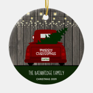 Vintage Red Pick Up Truck Rustic Personalized Ceramic Ornament