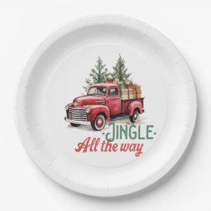 Vintage Red Pickup Truck Jingle All The Way Paper Plate