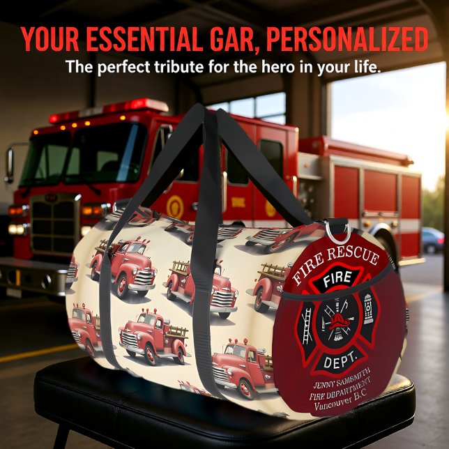 Vintage Red Pickup Trucks Personalized Duffle Bag (Creator Uploaded)