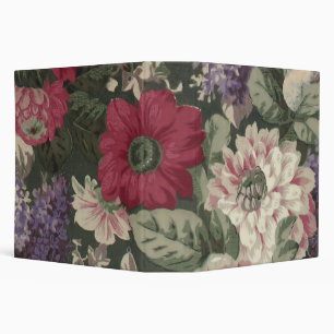Vintage red pink blue white flowers painting binder