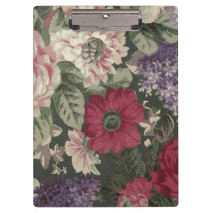 Vintage red pink blue white flowers painting clipboard