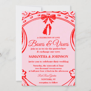 Vintage Red Pink Bows & Ribbons Wedding Invitation