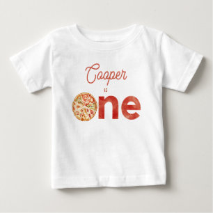 Vintage Red Pizza Slice Of Fun 1st Birthday Baby T-Shirt