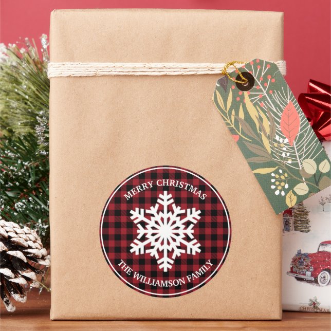 Vintage Red Plaid Christmas Gift Tag Sticker (Holiday)
