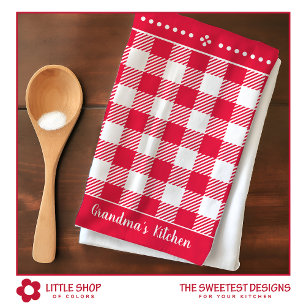Vintage Red Plaid Customizable Name Kitchen Towel