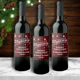 Vintage Red Plaid Merry Christmas Wine Label