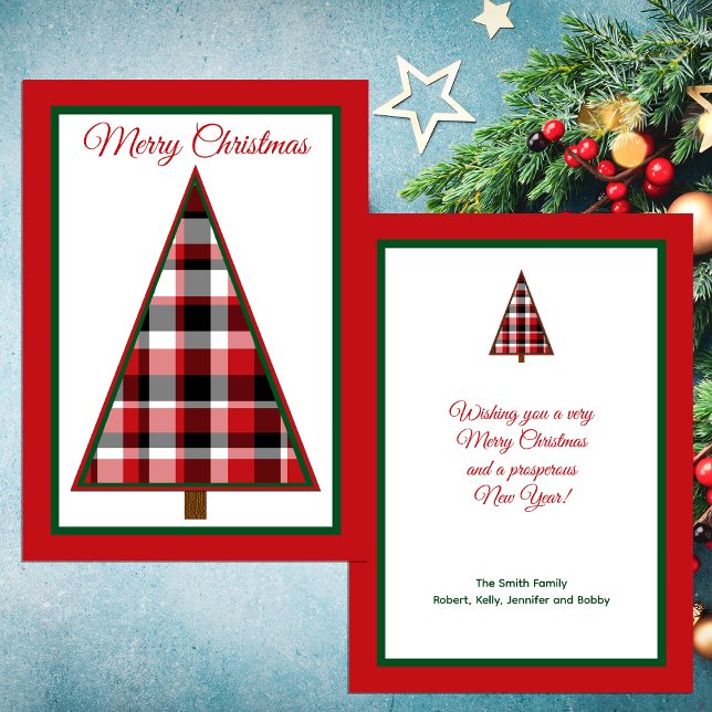 Vintage Red Plaid Non Photo Christmas Flat Card (Creator Uploaded)