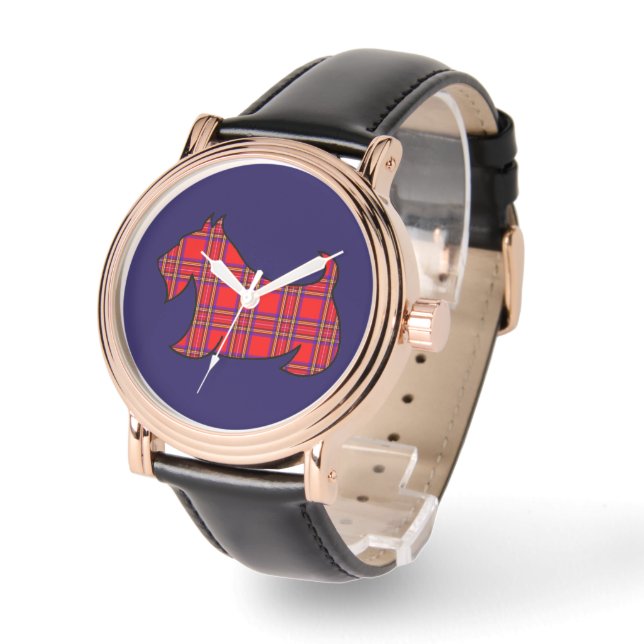 Vintage Red Plaid Scottish Terrier Watch (Angle)